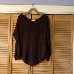 H. One chocolate brown, acrylic and wool lightweight sweater, size M.